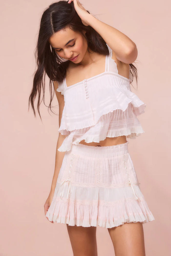 Trevina Cotton Mini Skirt in Tea Rose Pink