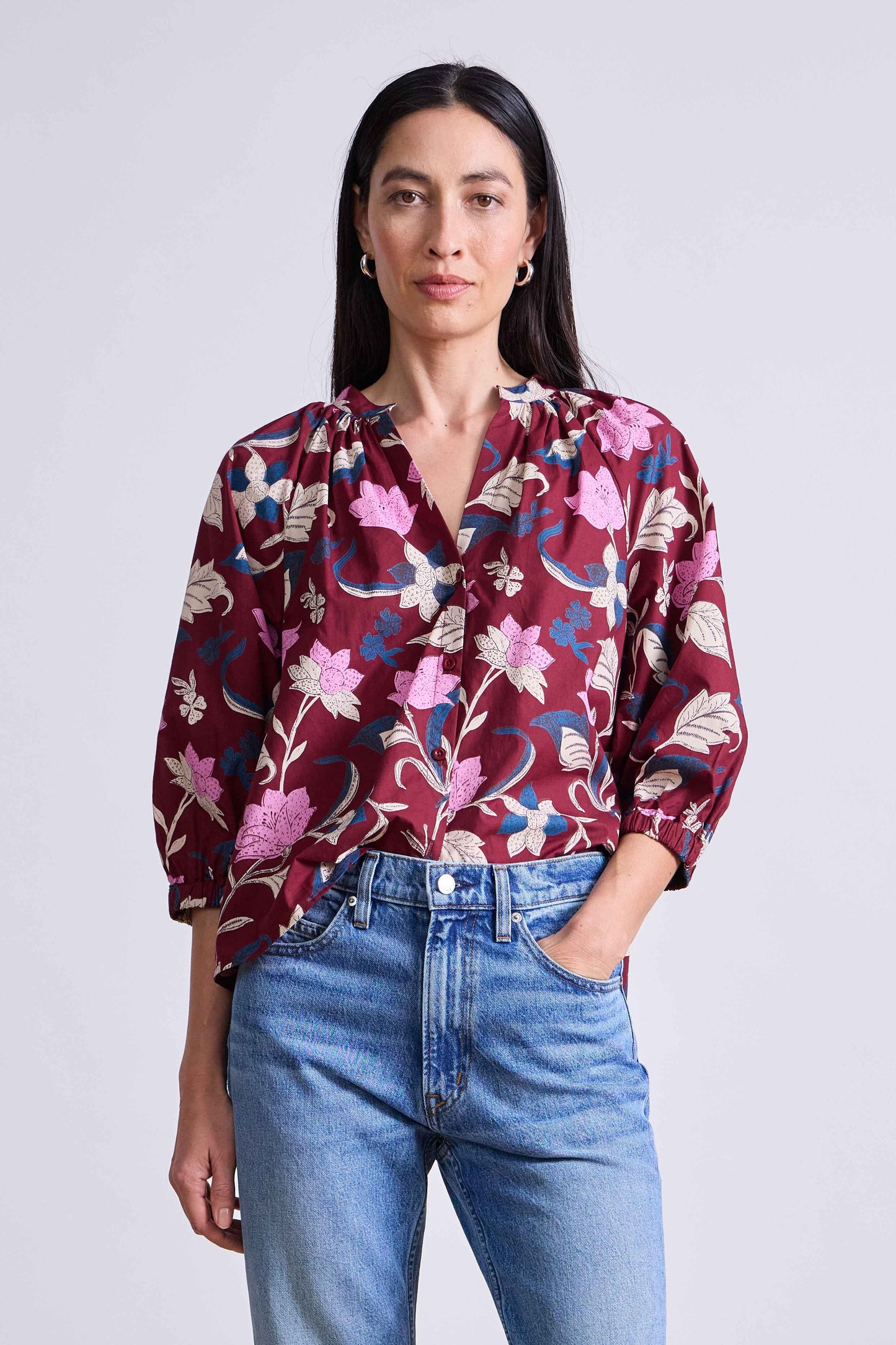 Messina Top in Essa Floral Merlot