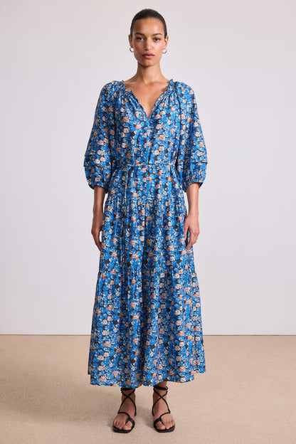 Long Sleeve Uva Dress in Florette Blue