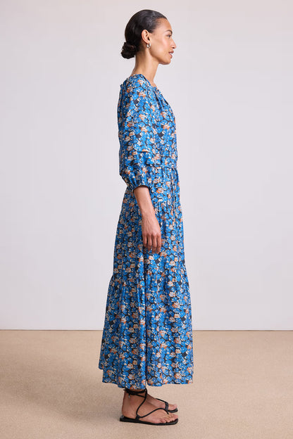 Long Sleeve Uva Dress in Florette Blue