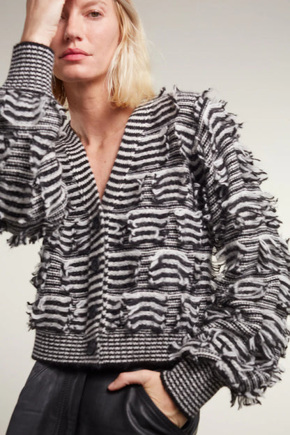 Luella Stripe Cardi in Ivory/Black Stripe