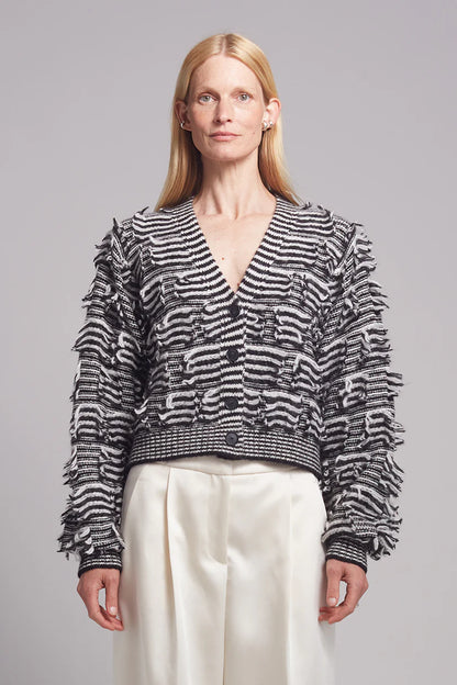 Luella Stripe Cardi in Ivory/Black Stripe