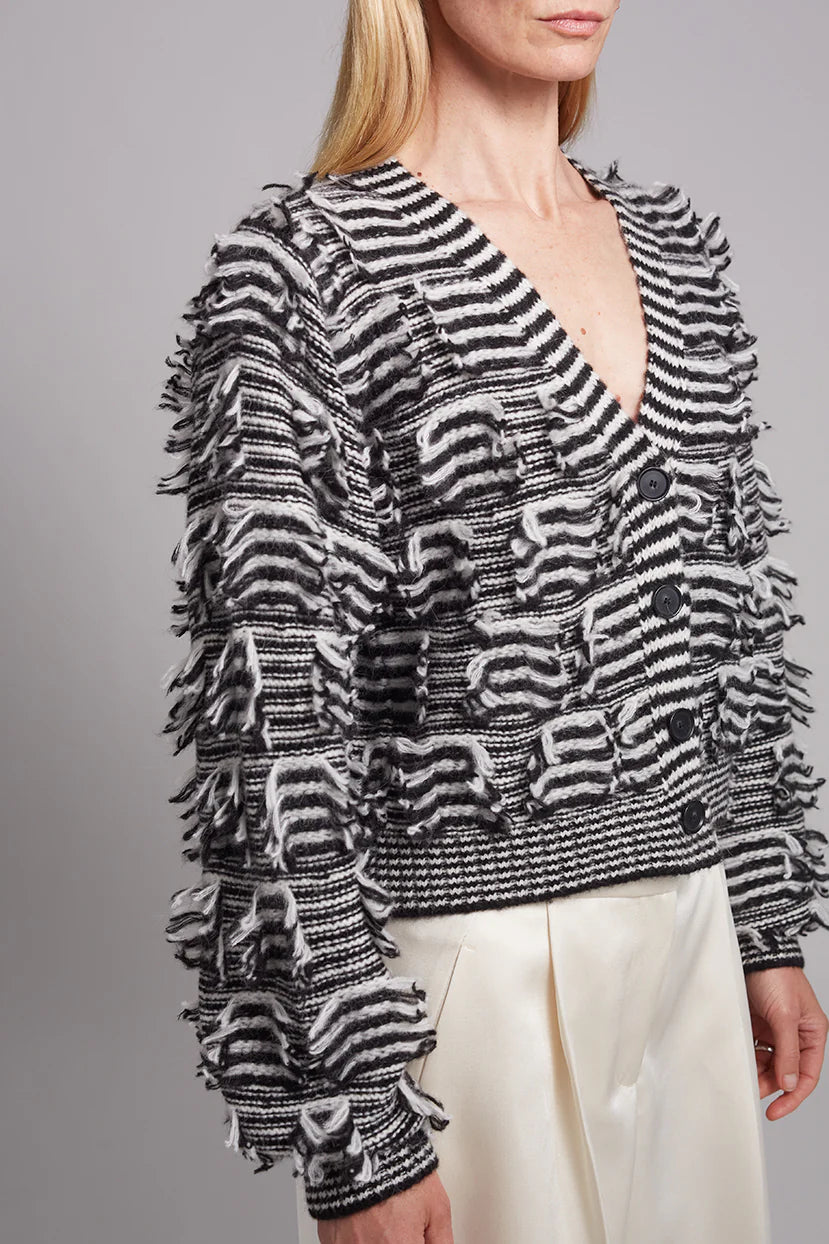 Luella Stripe Cardi in Ivory/Black Stripe
