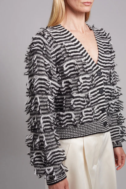 Luella Stripe Cardi in Ivory/Black Stripe