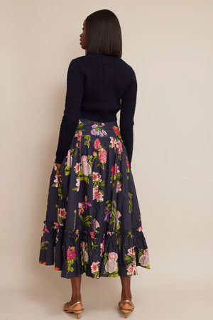 Tisbury Skirt in Evening Blue Camellia Flora