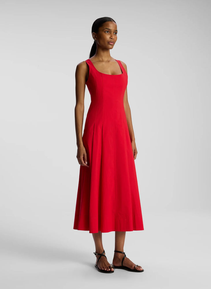 Isabel Cotton Midi Dress in Rouge