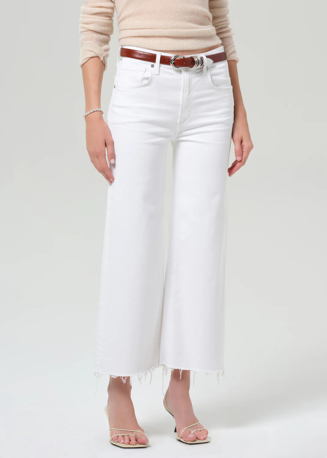 Lyra Wide Leg Crop Raw Hem in Soft White