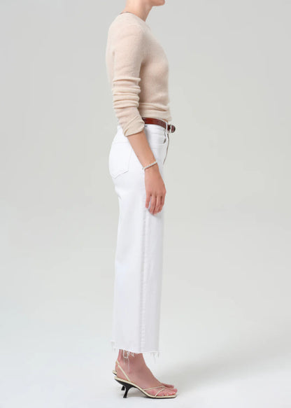 Lyra Wide Leg Crop Raw Hem in Soft White