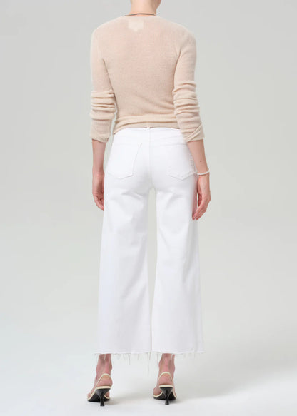 Lyra Wide Leg Crop Raw Hem in Soft White