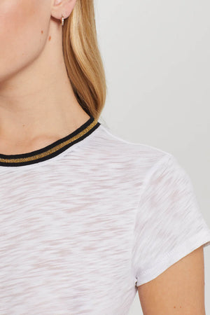 Metallic Tipped Ringer Tee in White