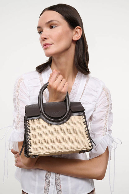 Maude Mini Wicker Carryall in Natural Espresso