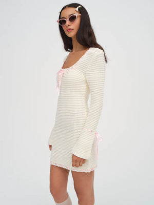 Olina Crochet Mini Dress in Cream