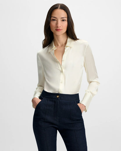 Monique Silk Button-Down Shirt in Ivory