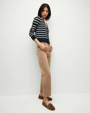 Solene Cashmere Striped Cardigan in Navy/Ivory