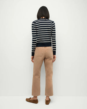 Solene Cashmere Striped Cardigan in Navy/Ivory