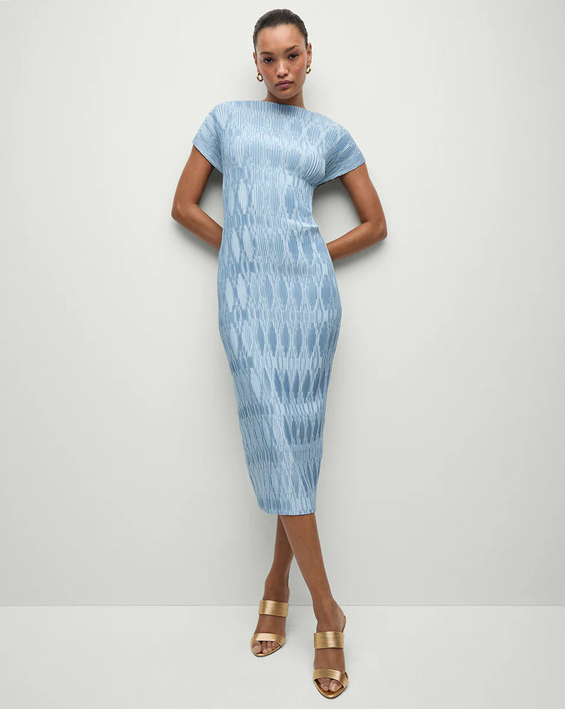 Gramercy Pleated Dress in Blue Sky