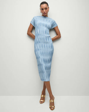 Gramercy Pleated Dress in Blue Sky