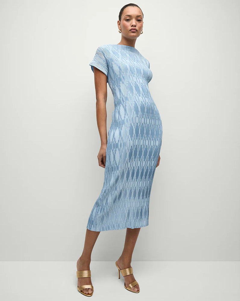 Gramercy Pleated Dress in Blue Sky