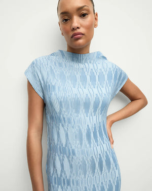 Gramercy Pleated Dress in Blue Sky