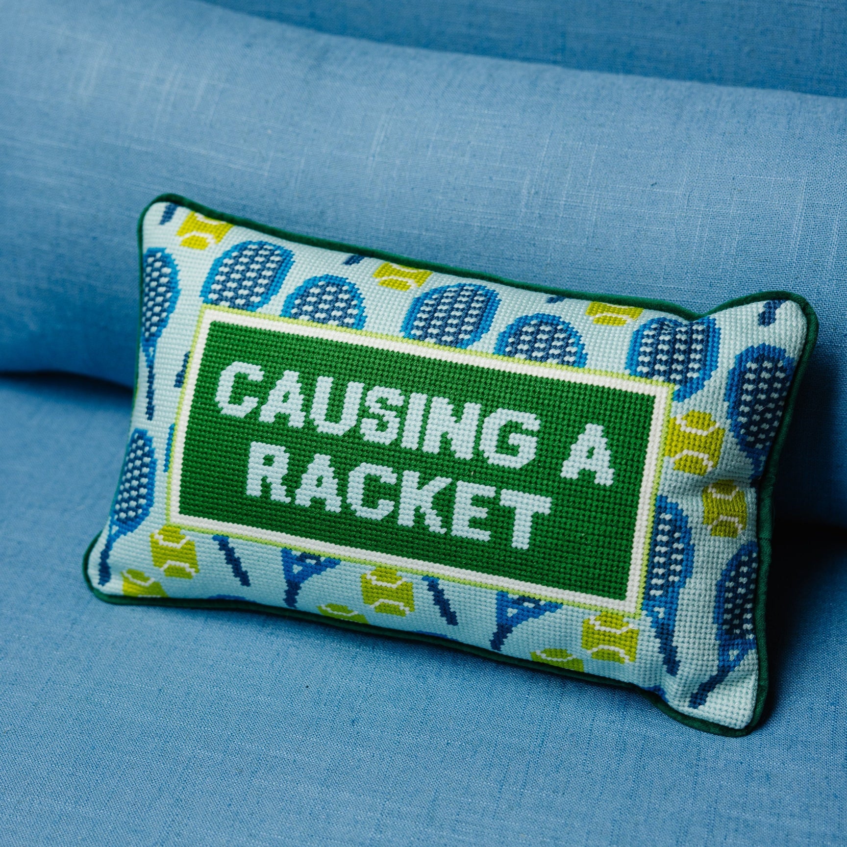 Furbish Studio Causing A Racket Needlepoint Pillow - Thumbnail 4