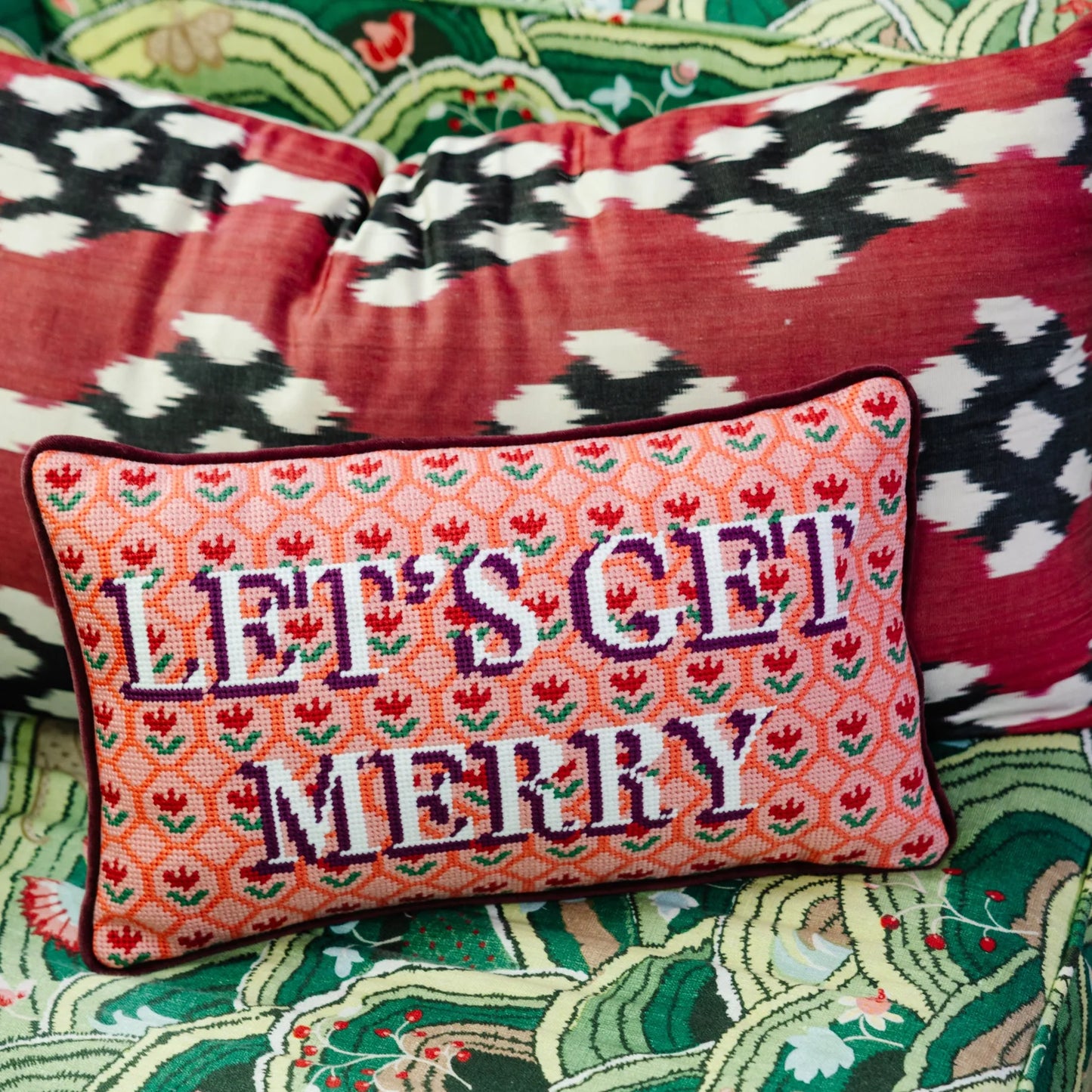 Let's Get Merry Needlepoint Pillow