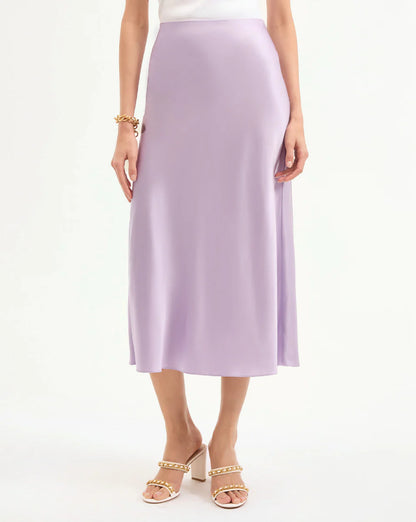 Clover Stretch-Silk Slip Skirt in Soft Lilac