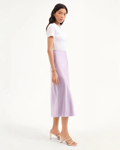 Clover Stretch-Silk Slip Skirt in Soft Lilac