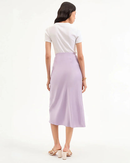 Clover Stretch-Silk Slip Skirt in Soft Lilac