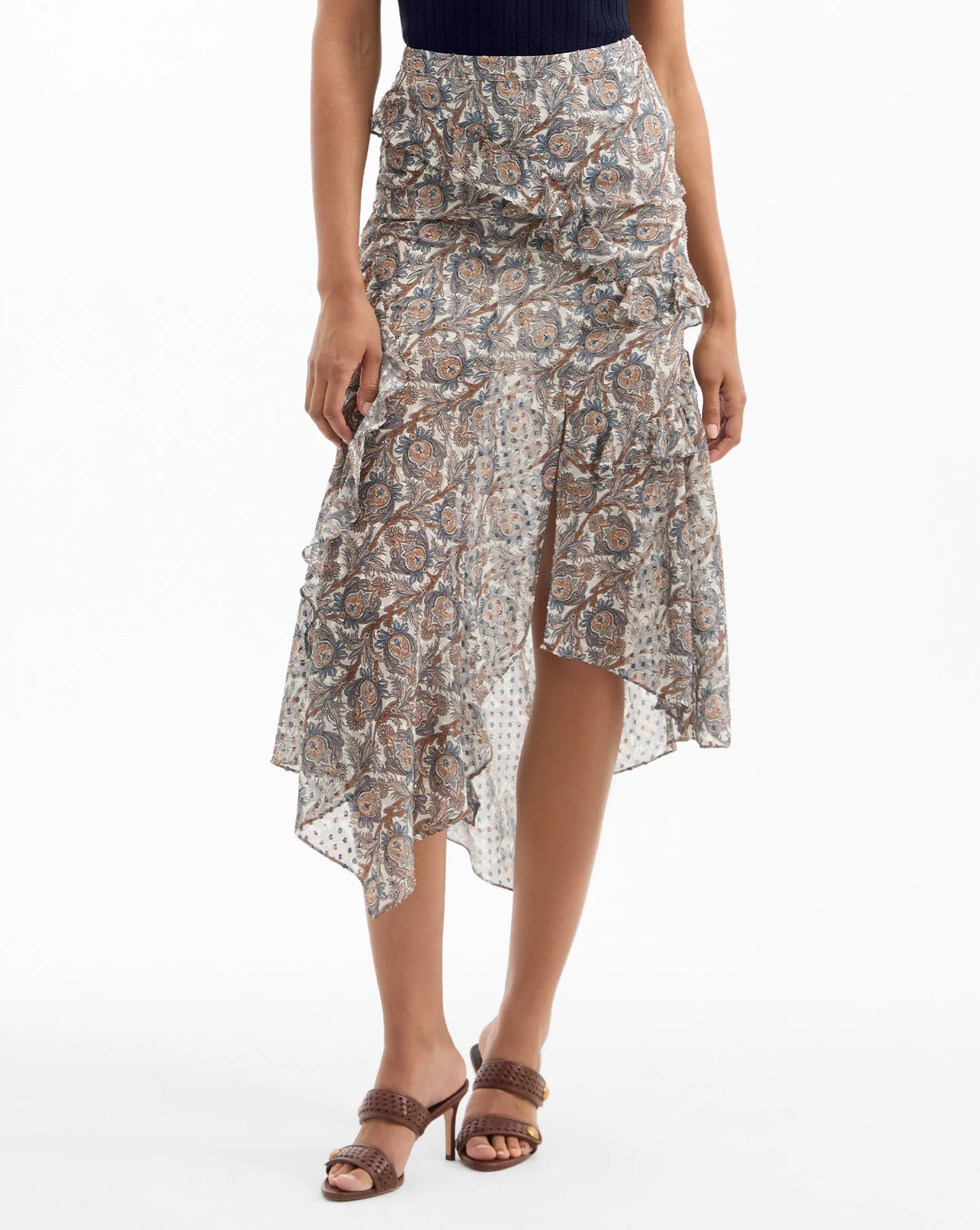 Eleonora Silk Midi Skirt in Dove Multi