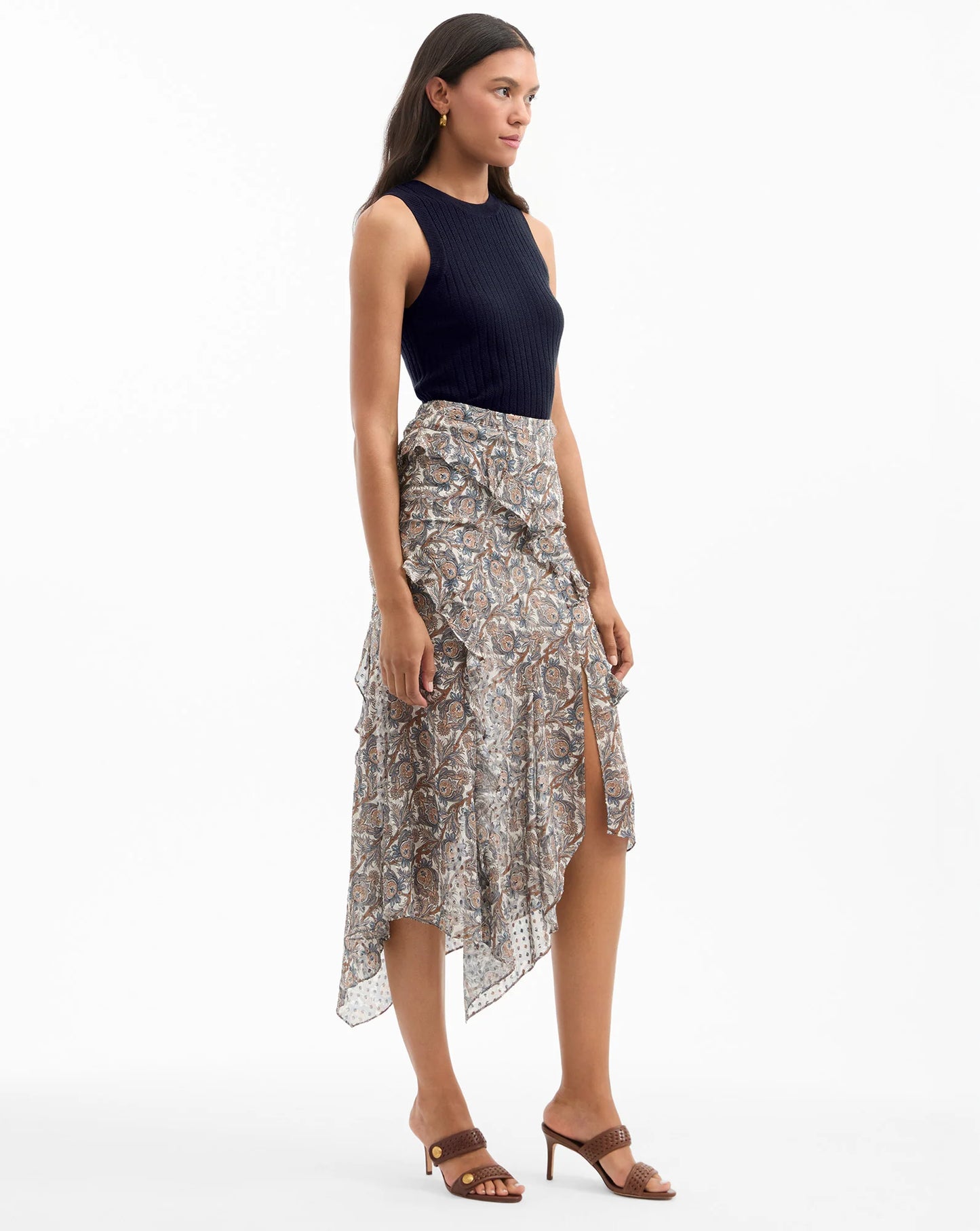 Eleonora Silk Midi Skirt in Dove Multi