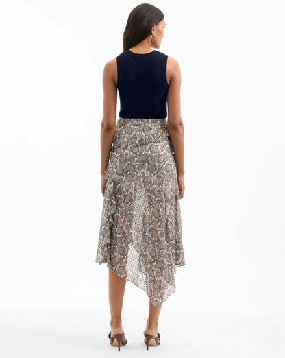 Eleonora Silk Midi Skirt in Dove Multi