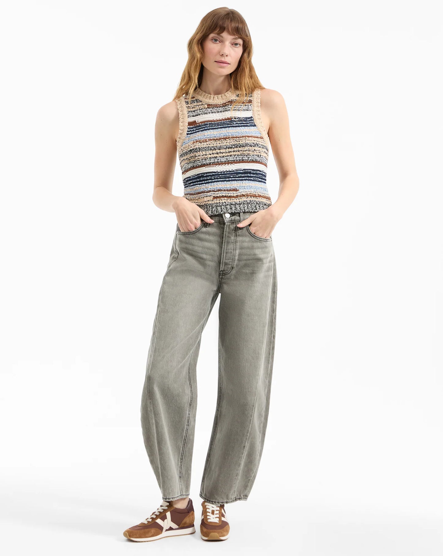 Jerrel Wool-Blend Cropped Tank Top in Whisky Multi