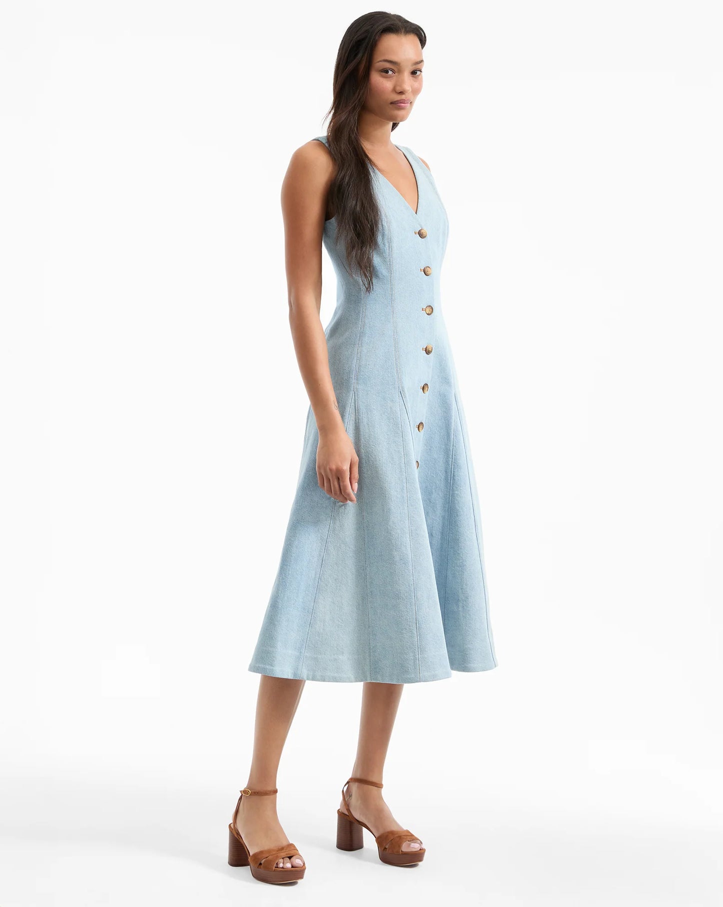 Lou Pleated Midi Dress in Blue Mirage