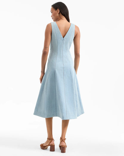 Lou Pleated Midi Dress in Blue Mirage
