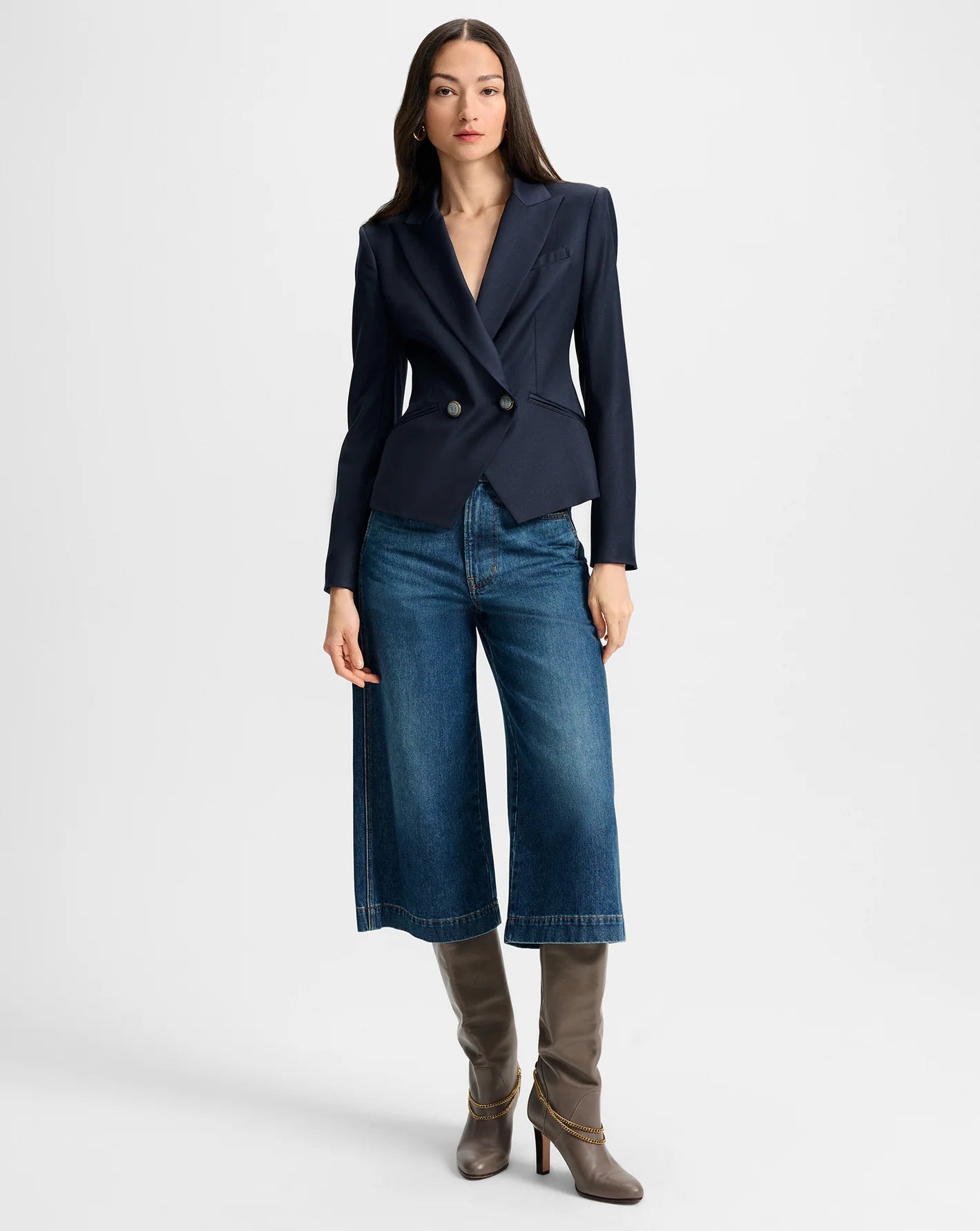 Rickie Cropped Dickey Jacket in Navy