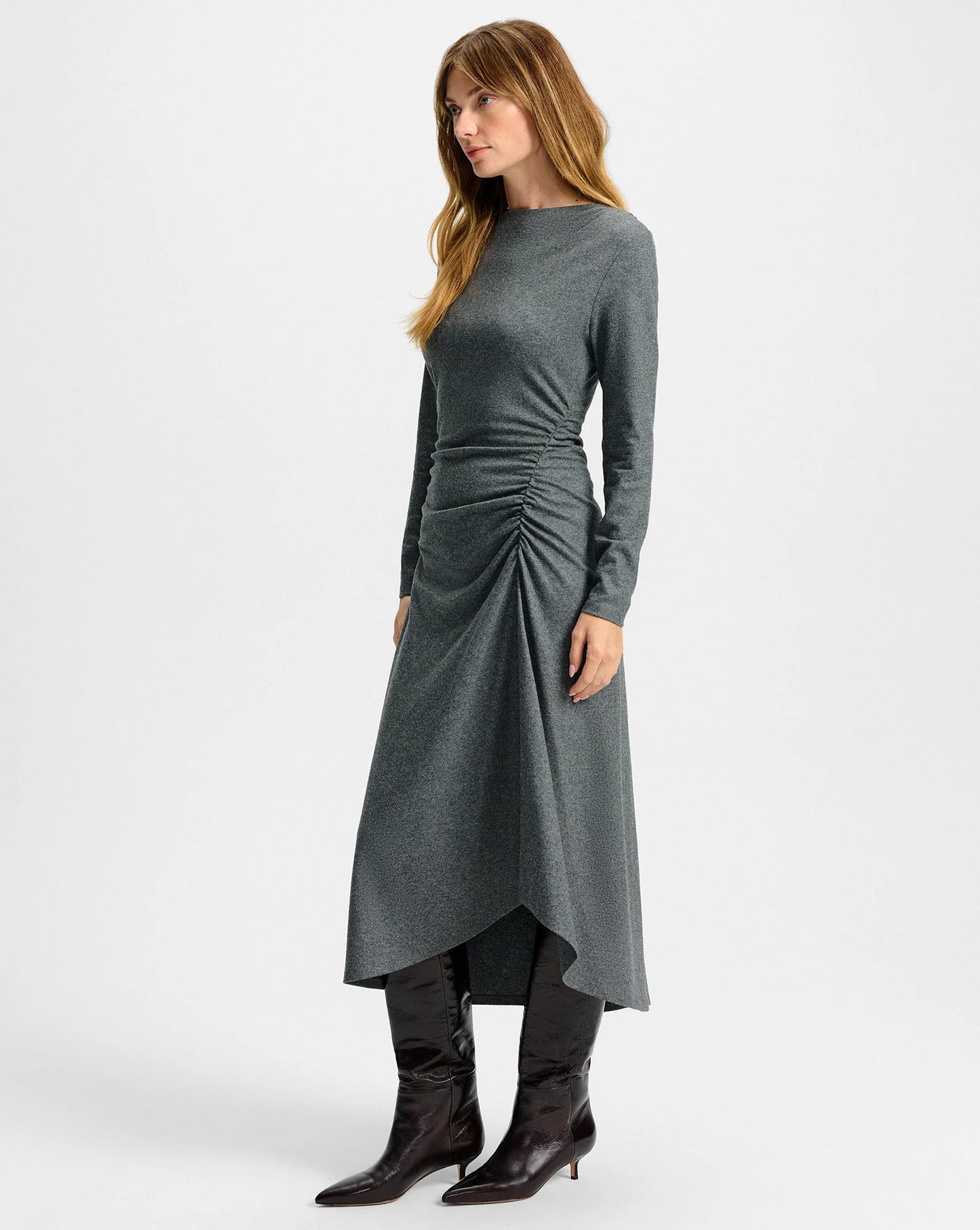 Theodora Wool Midi Dress in Medium Heather Grey