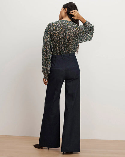 Lollie Floral Button-Down Blouse in Dark Hunter Green Multi