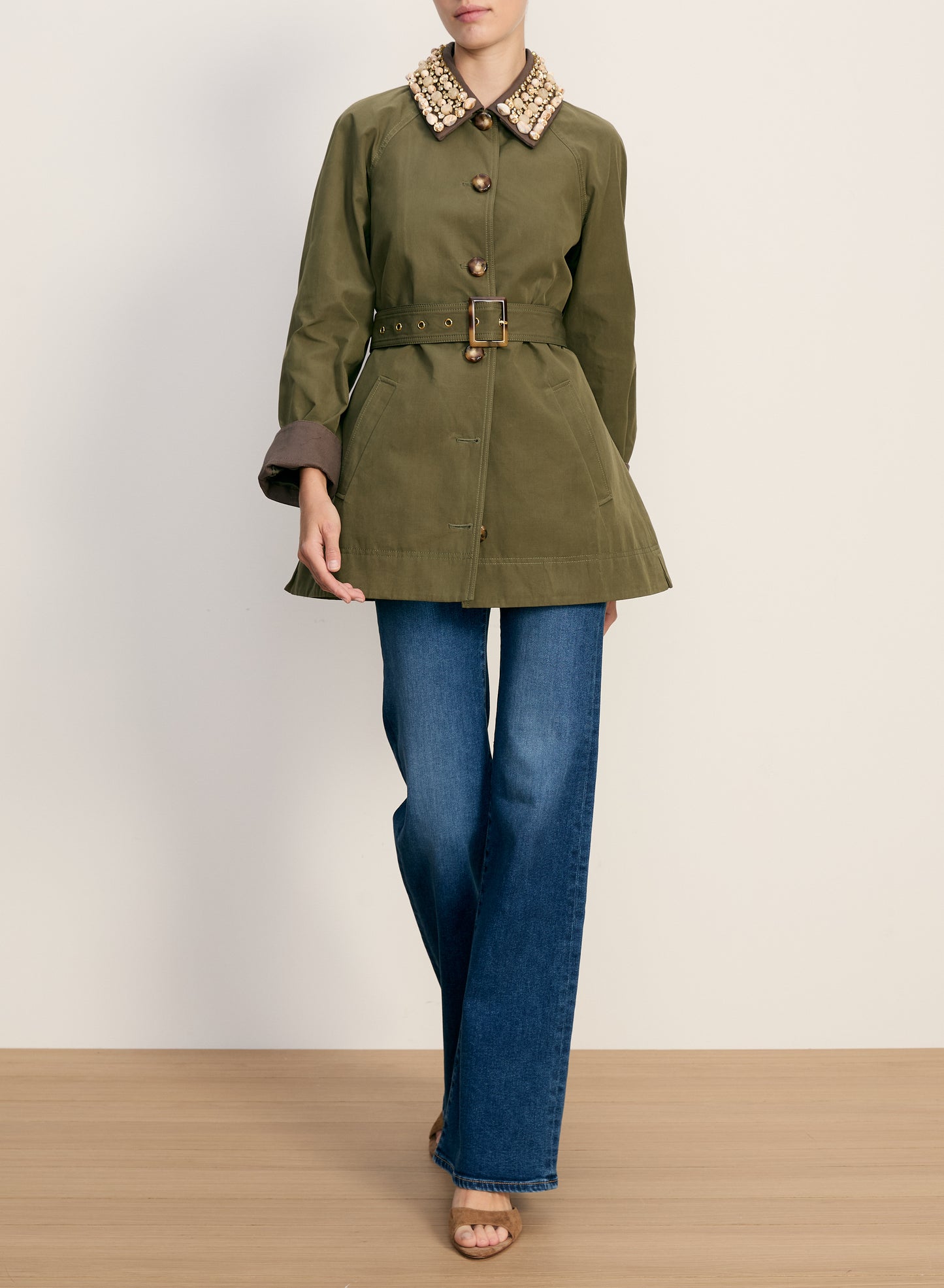 Langham Belted Dickey Coat in Army