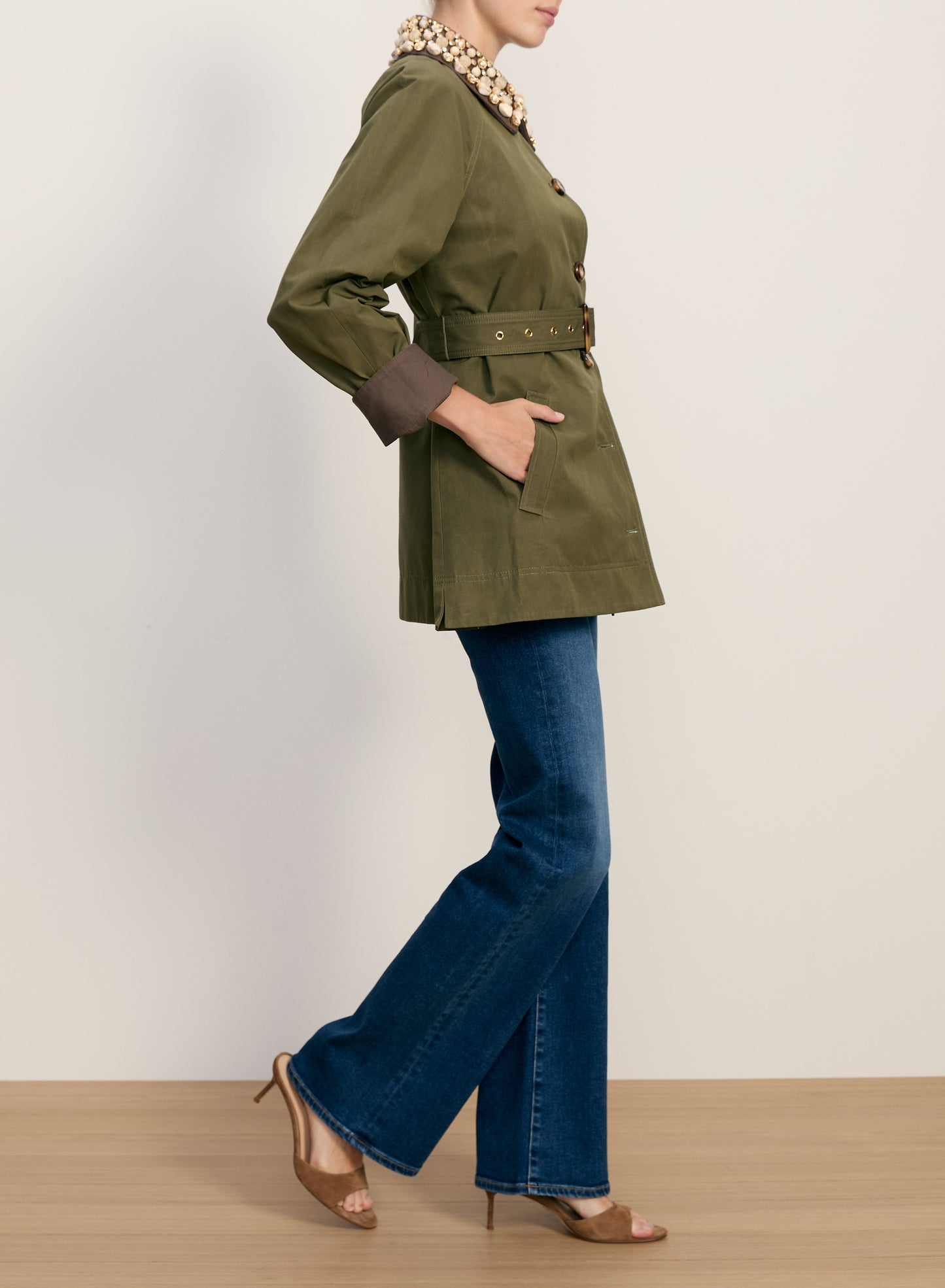Langham Belted Dickey Coat in Army