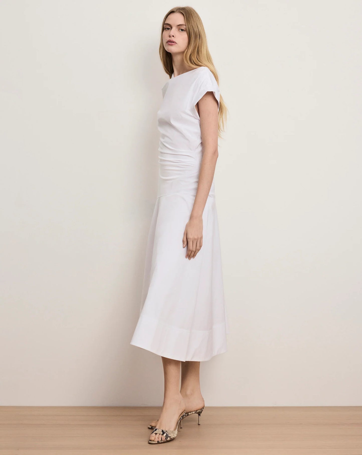 Lisette Cotton Poplin Midi Dress in White