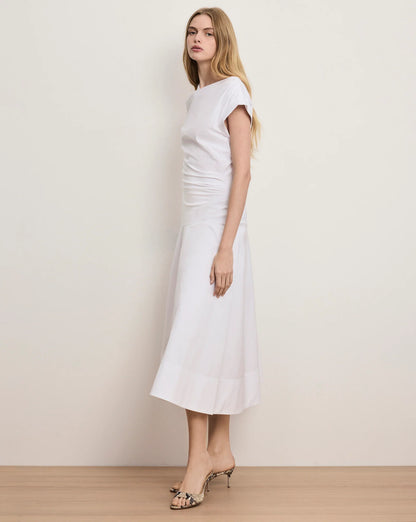 Lisette Cotton Poplin Midi Dress in White