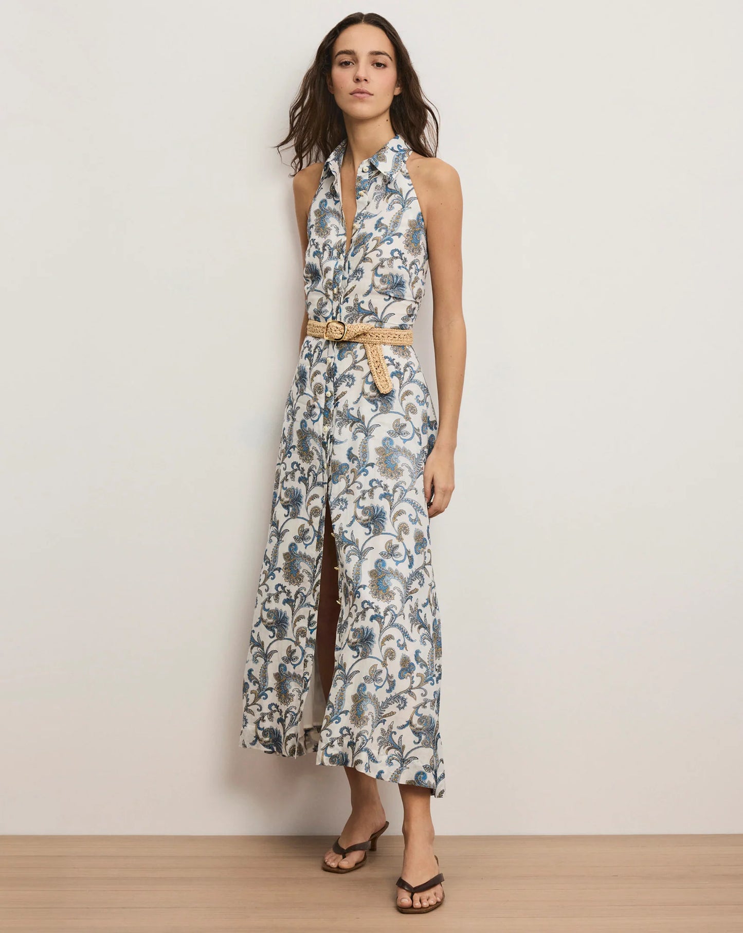 Mackey Paisley Halter Midi Dress in Dove Multi