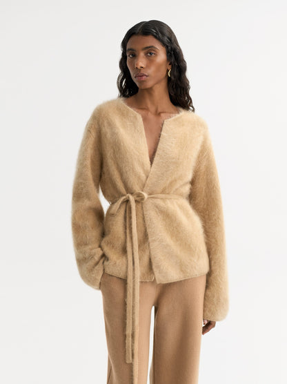 Brushed Cardigan in Camel