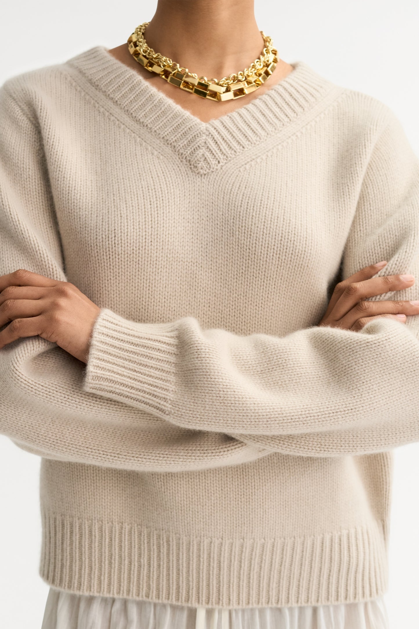 Chunky V-Neck in Chalk