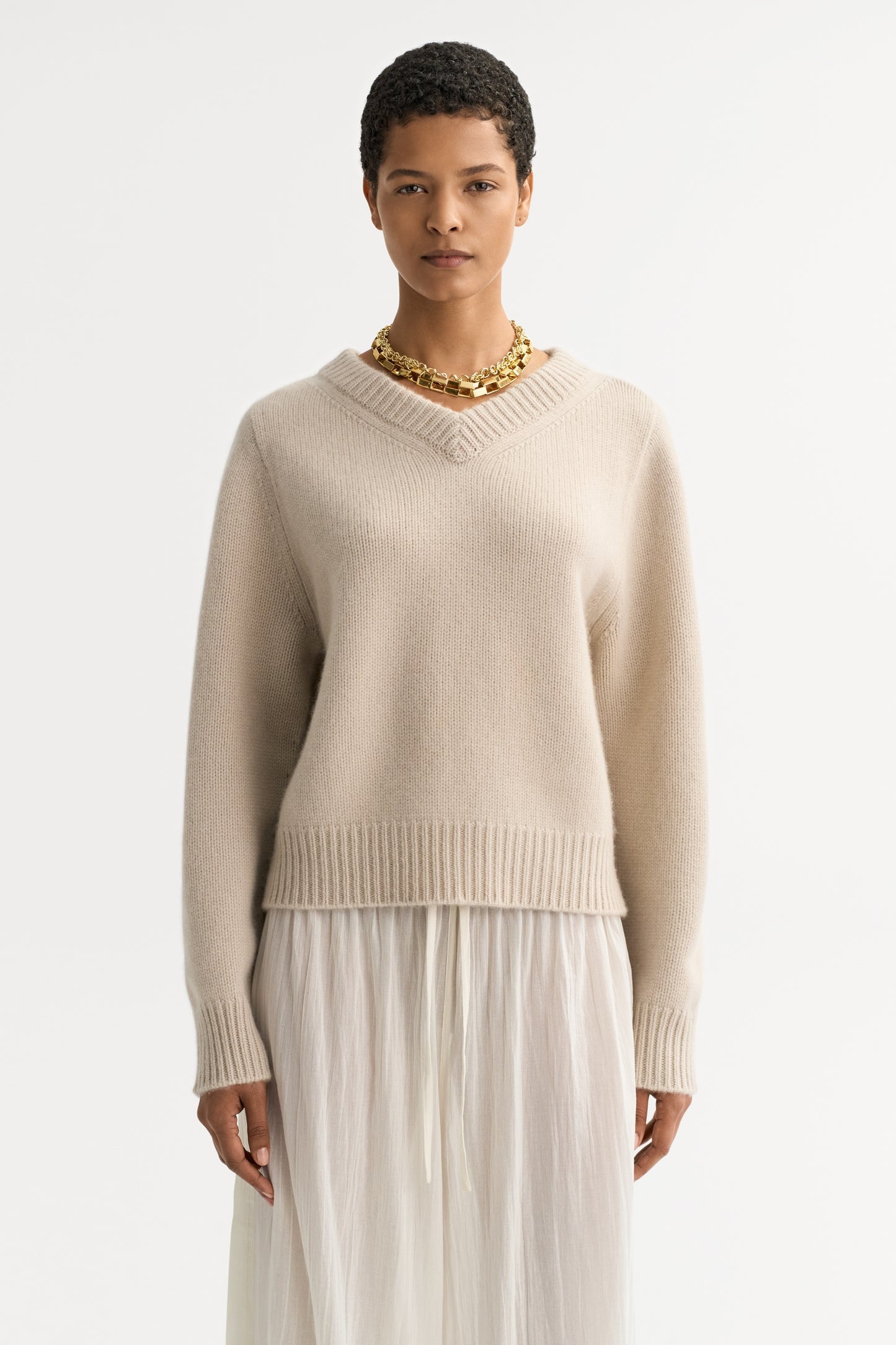 Chunky V-Neck in Chalk