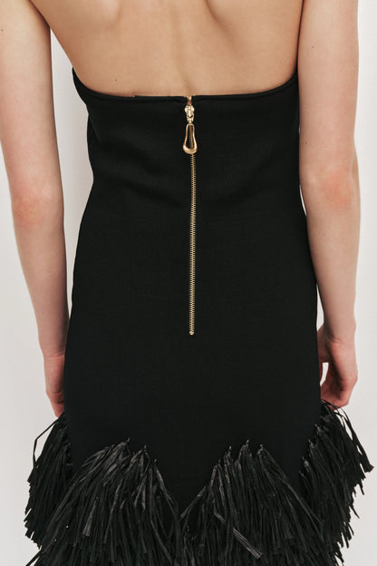 Elva Raffia Knit Midi Dress in Black