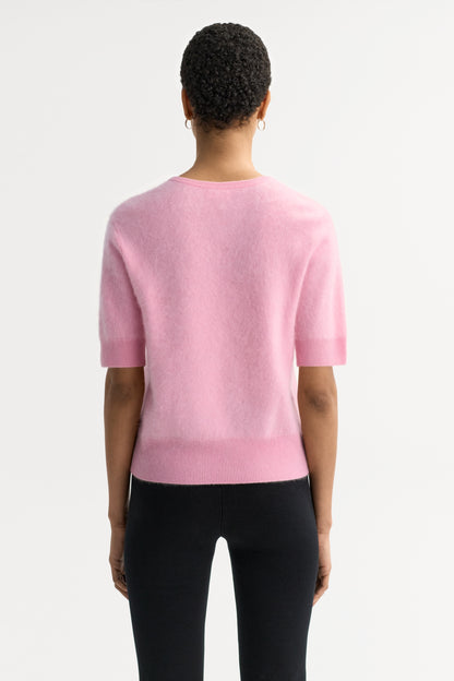 Brushed V-Neck T-Shirt in Pink