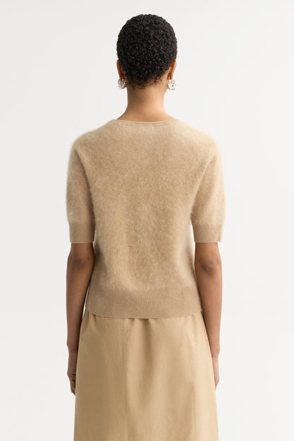 Brushed V-Neck T-Shirt in Camel