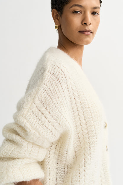 Silk Knit Cardigan in Feather White