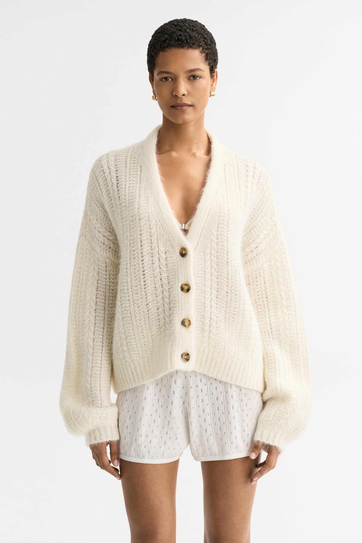 Silk Knit Cardigan in Feather White